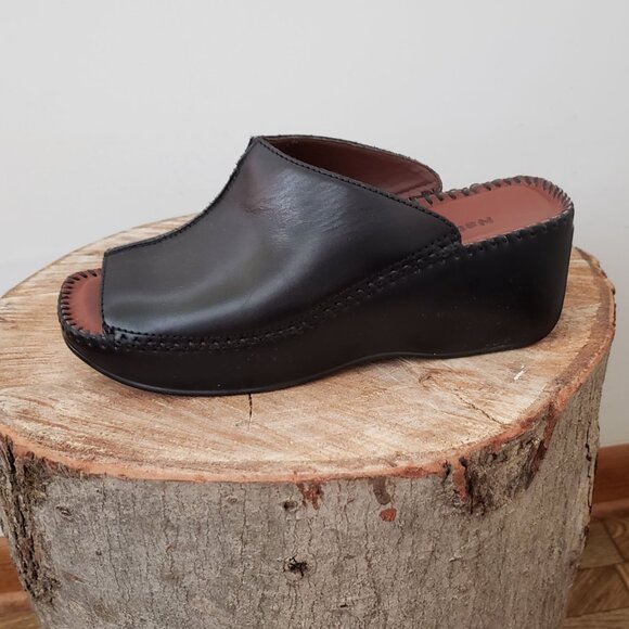 Naturalizer Tempi Black Leather Platform Wedge Sandals Sz 6M Like New - Picture 8 of 15